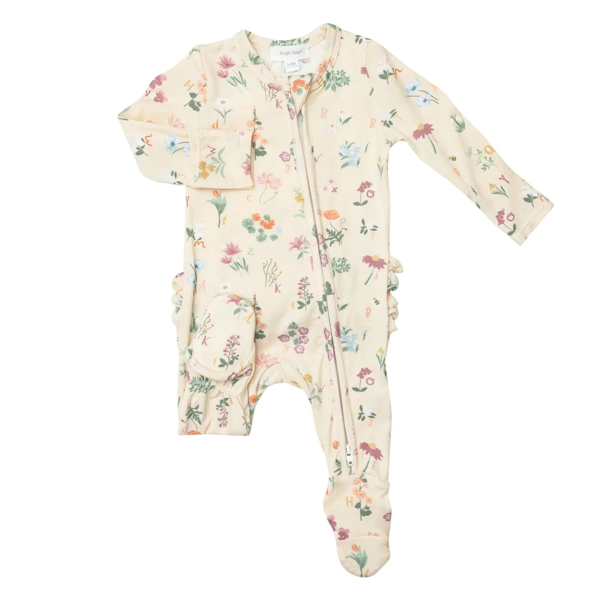 Ruffle Zip Footie, ABC Floral | SpearmintLOVE