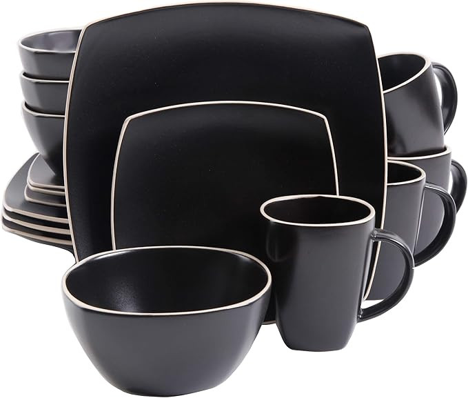 Gibson Elite Soho Lounge Square Dinnerware Set, Service for Four (16pcs), Matte Black | Amazon (US)