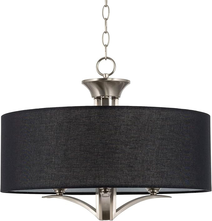 Kira Home Alondra 20" Mid Century Modern 3-Light Drum Chandelier + Black Fabric Shade, Adjustable... | Amazon (US)