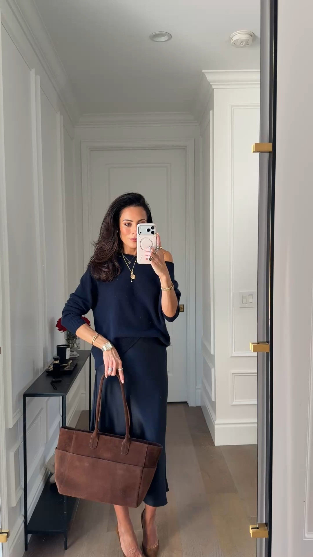 Navy is the new black! Pieces that feel luxury without the price! 
Sweater Small, sized up for fit tts 
Skirt Small, wish I'd gotten an XS tts, comes in several colors! 



#LTKOver40 #LTKValentine #LTKSeasonal