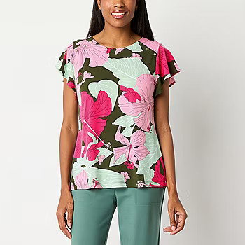 Liz Claiborne Womens Round Neck Short Sleeve Blouse | JCPenney