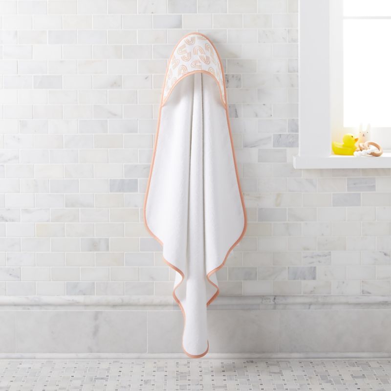 Baby Pink Rainbow White Hooded Towel + Reviews | Crate and Barrel | Crate & Barrel