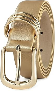 Women's Leather Belts with Gold Buckle Fashion Leather Waist Belt Elegant Ladies Belts for Jeans ... | Amazon (US)