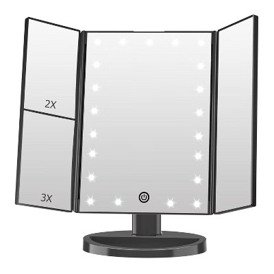FASCINATE Lighted Makeup Mirror, 21 LED Lights, 3x/2x/1x Magnifying Trifold LED Vanity Mirror, To... | Target