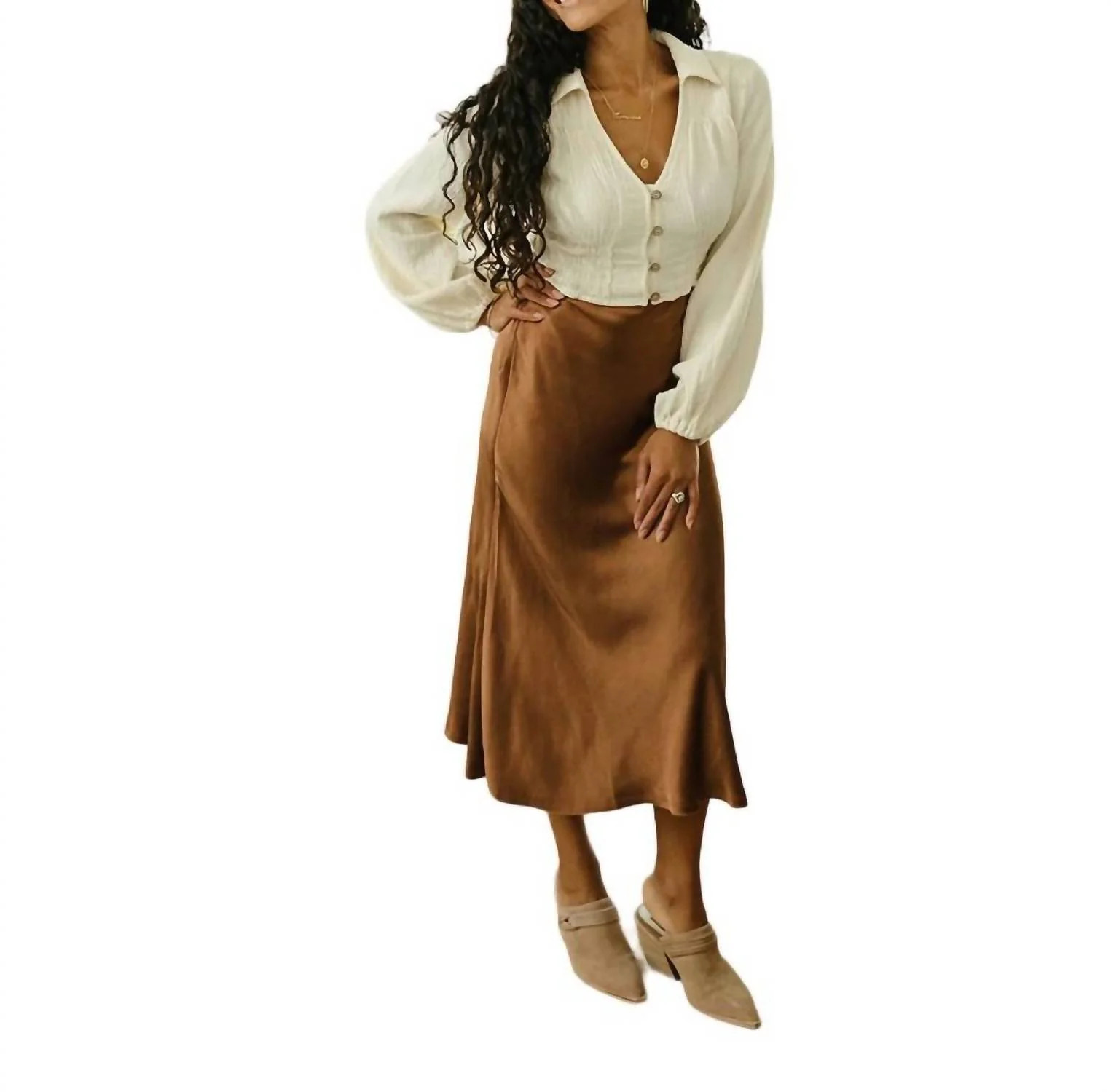 Bias Satin Slip Skirt In Copper | Shop Simon