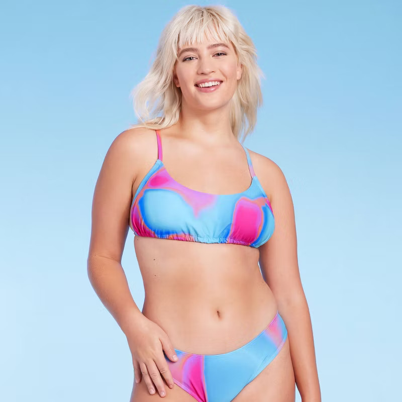 Women's Tunnel Front Bralette Bikini Top - Wild Fable™ Blue Marble Print | Target