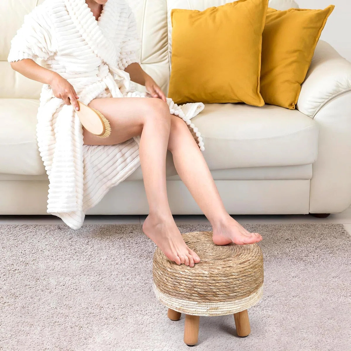 Rosecliff Heights Luxuries Ottoman, Natural Seagrass Footrest, Pouf Hand Weave Round Foot Stool F... | Wayfair North America