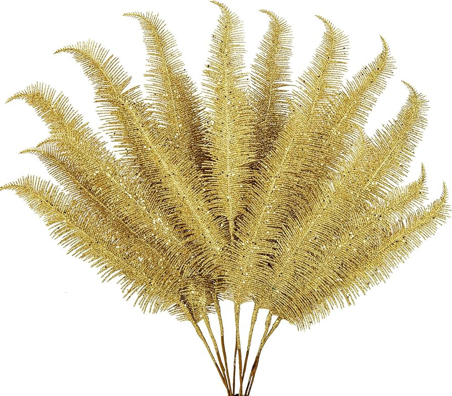 Oairse 8 Pcs Christmas Tree Picks and Sprays Gold Glitter Christmas Picks 28" Christmas Glitter F... | Amazon (US)