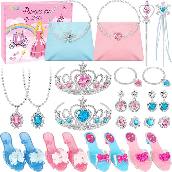 Princess Dress Up Shoes and Jewelry,Pretend Play Incl 4 Pairs Princess Shoes Princess Accessories... | Amazon (US)