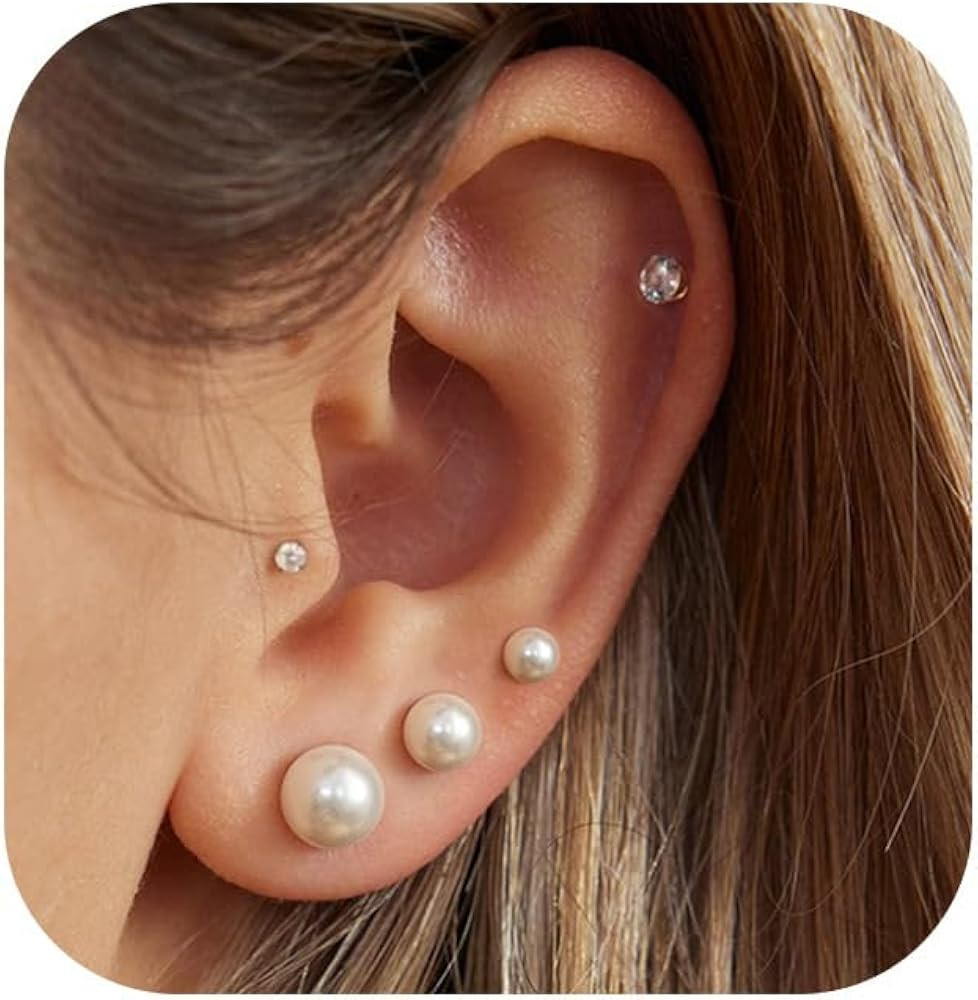 5 Pairs Pearl Earrings for Women Hypoallergenic Ball Studs Earrings Set Women 316L Surgical Steel... | Amazon (US)