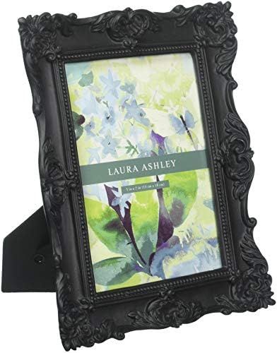Laura Ashley 5x7 Black Ornate Textured Hand-Crafted Resin Picture Frame with Easel & Hook for Tablet | Amazon (US)
