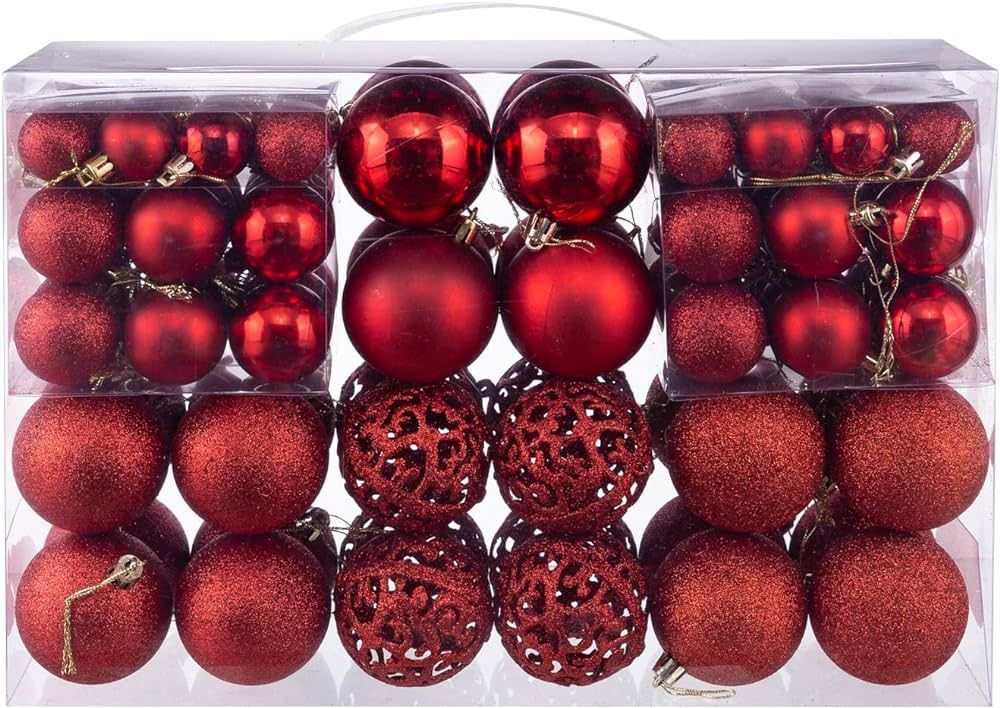 100 Pcs Christmas Ball Ornaments Set, Red Ornament for Christmas Tree Decorative Hanging Baubles Pla | Amazon (US)