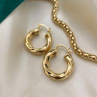 Gold Hoop Earring/18K Filled Hypoallergenic Earring Croissant Earrings Thick Gold Hoop Chunky Hoops  | Etsy (US)