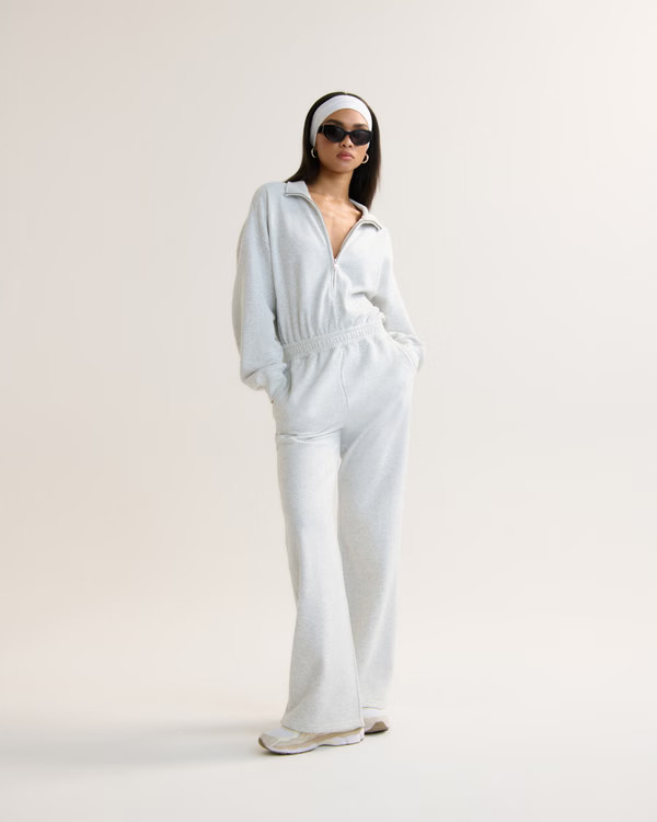 Long-Sleeve Half-Zip Fleece Jumpsuit | Abercrombie & Fitch (US)