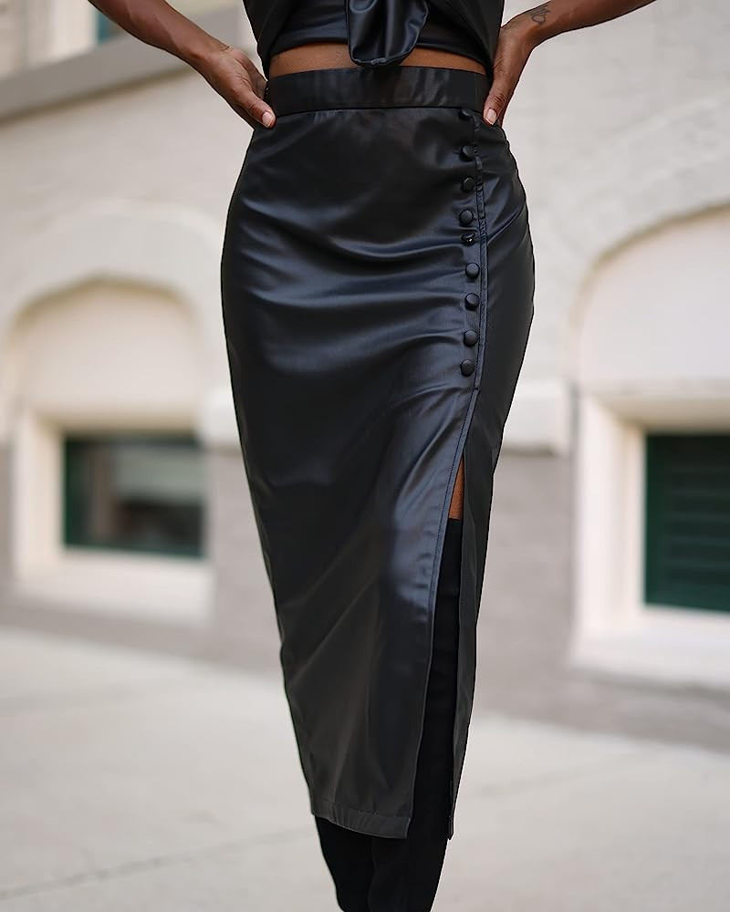 The Drop Women's Black Faux Leather Midi Skirt by @signedblake | Amazon (US)