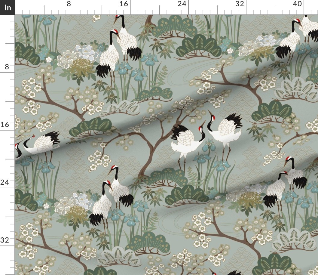 Large Scale Japanese Garden Sage 24 in repeat Fabric | Spoonflower | Spoonflower