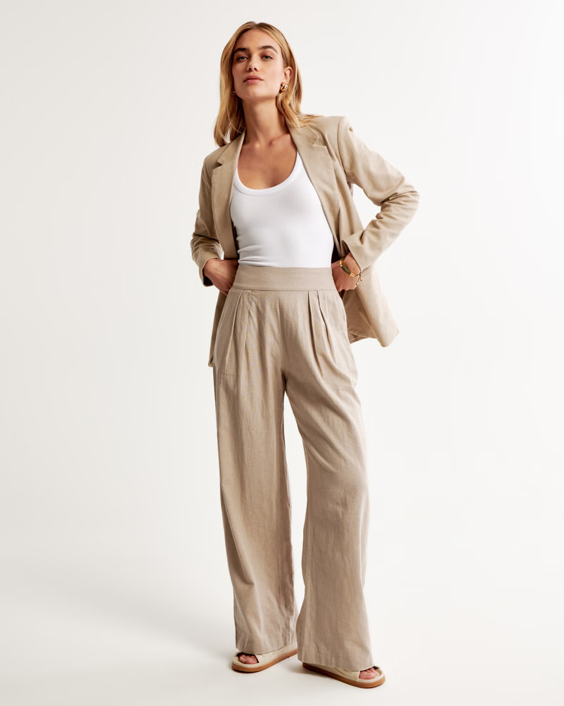 Women's Linen-Blend Ultra Wide-Leg Pant | Women's Clearance | Abercrombie.com | Abercrombie & Fitch (US)