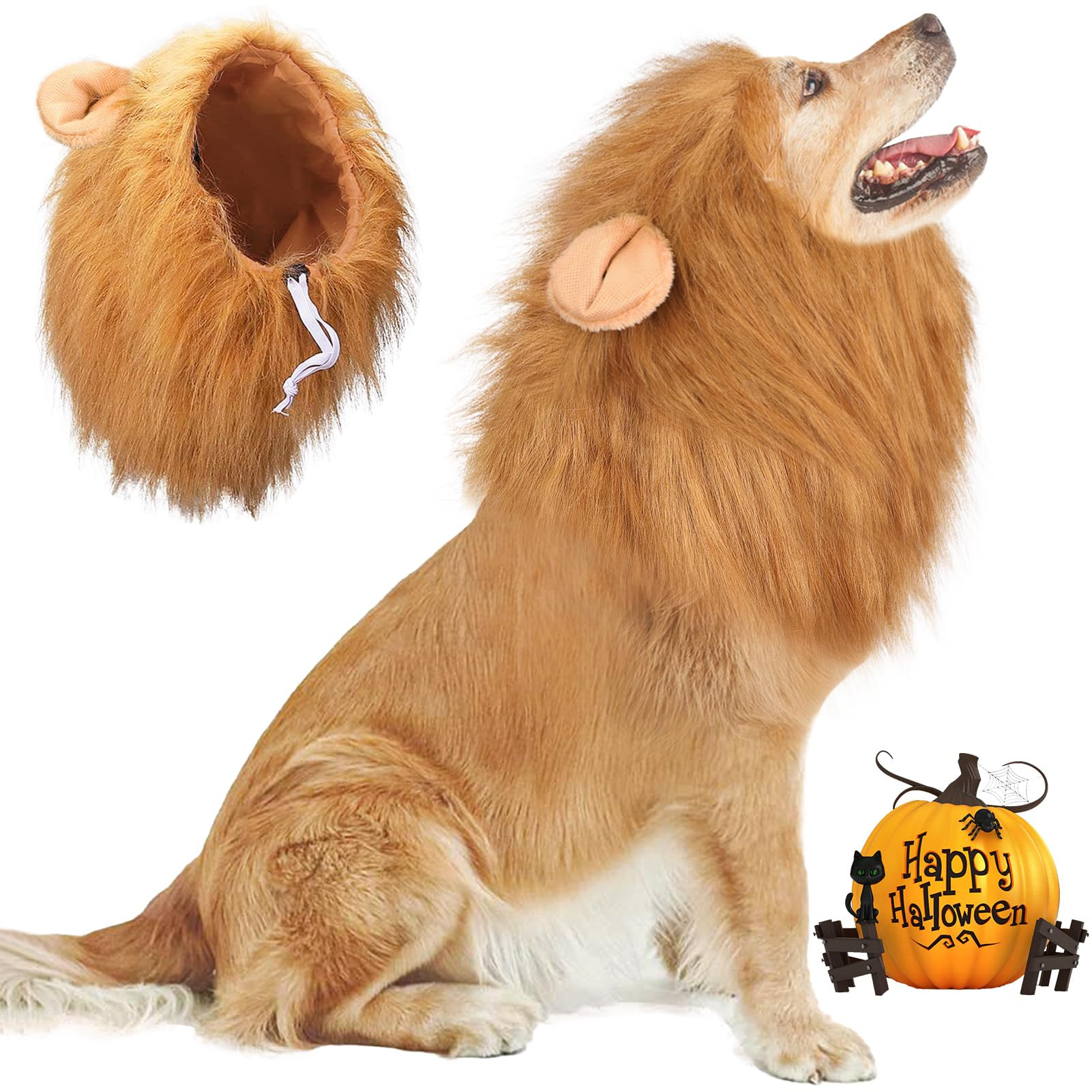 Vivifying Lion Mane for Dog, Adjustable Halloween Lion Costume Wig with Ears for Medium and Large... | Amazon (US)