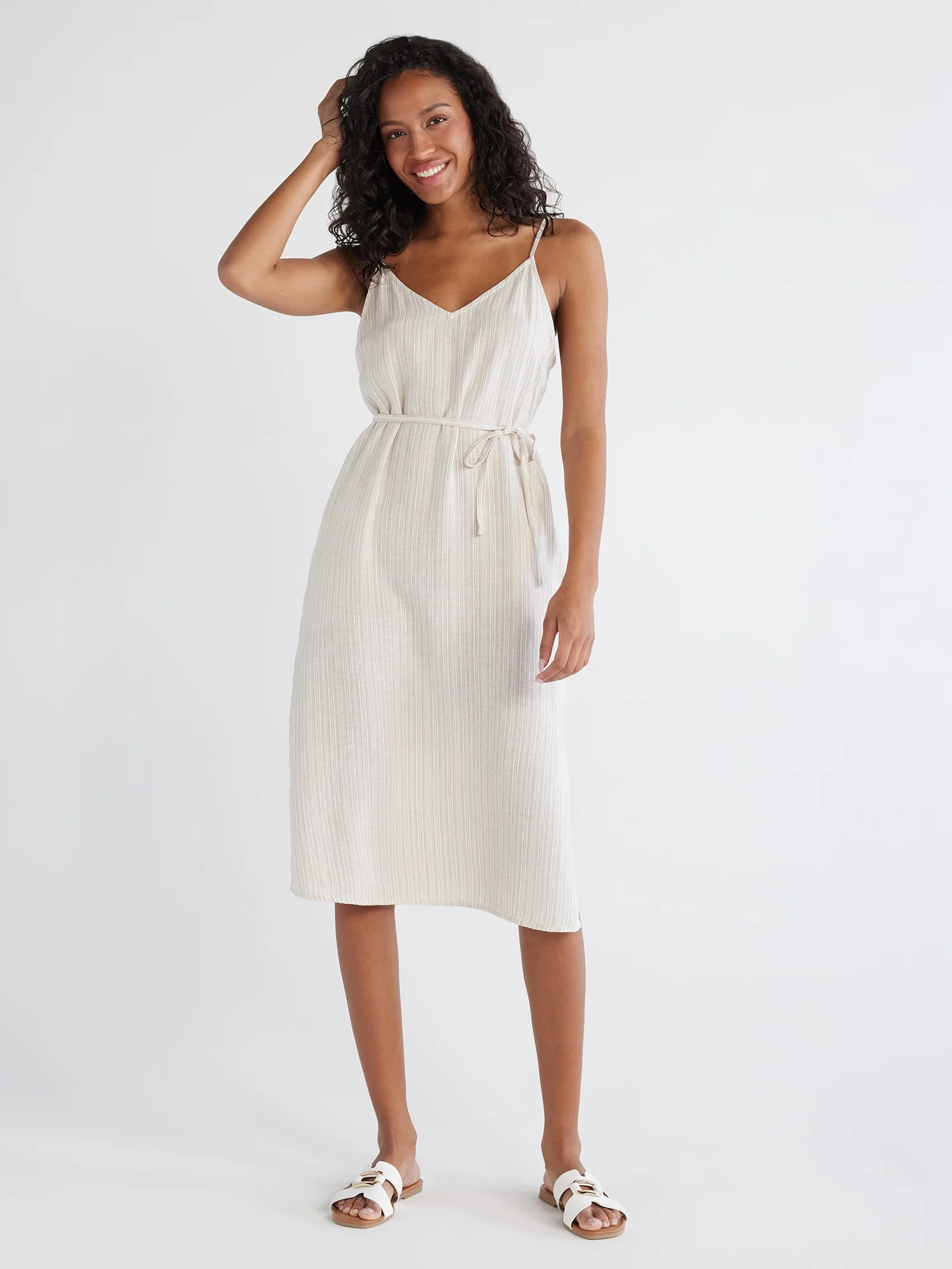 Time and Tru Women's Linen Blend Slip Dress, Sizes XS-XXXL | Walmart (US)