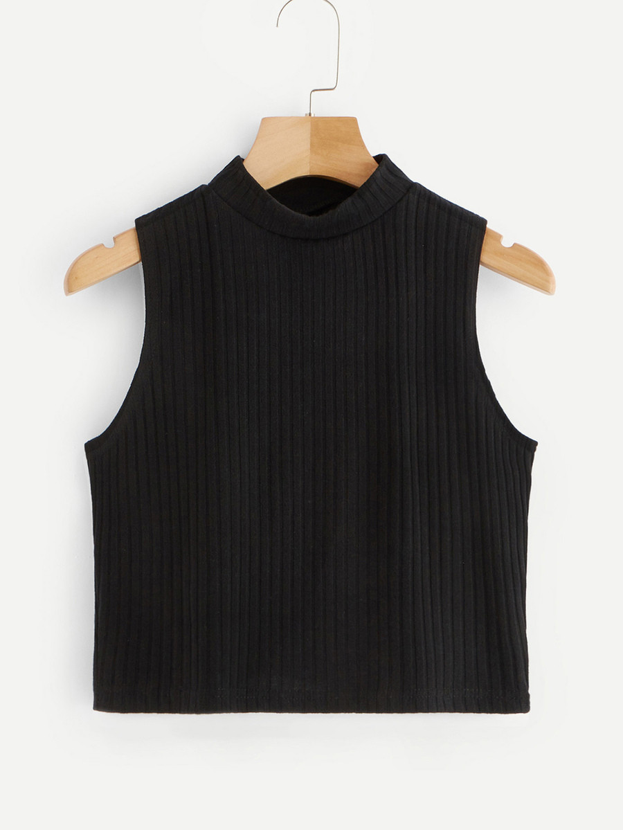Ribbed Mock Neck Crop Top | SHEIN