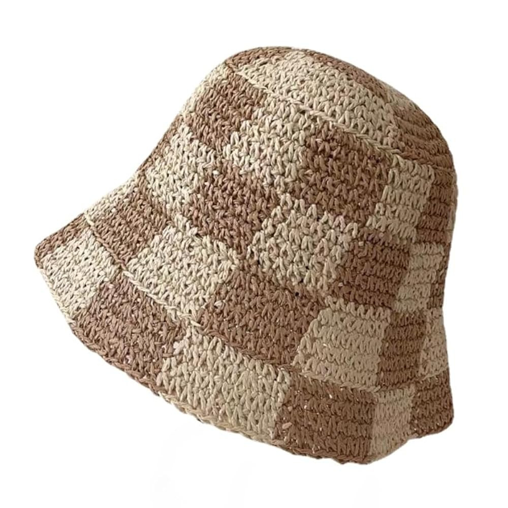 Sun Hats for Women Checkered Straw Bucket Hats UV Protection Sunhat Plaid Packable Sun Protection... | Amazon (US)