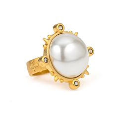 GOLD SPIKED RING WITH PEARL CABOCHON | French Kande (US)