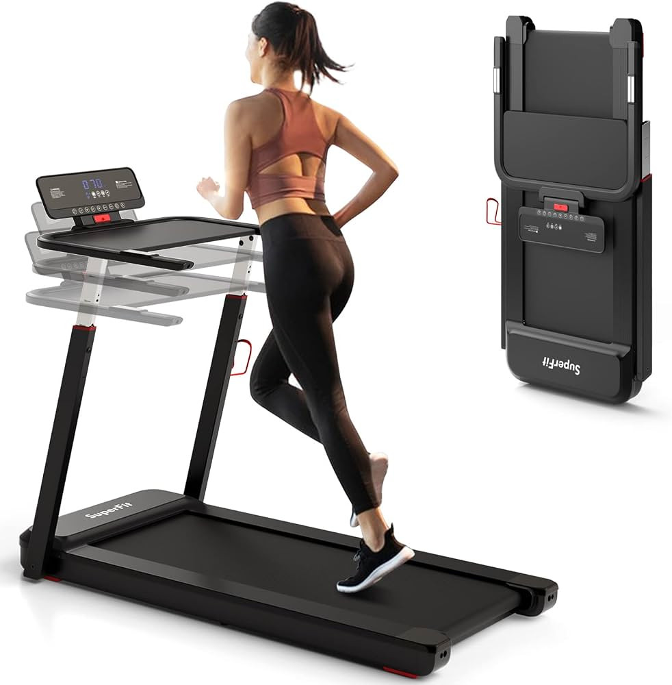 GYMAX Foldable Treadmill, 3HP Folding Desk Treadmill with Height Adjustable Desktop, Portable Run... | Amazon (US)