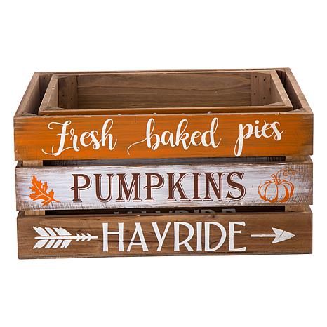 Glitzhome Set of 2 Wooden Pumpkin Crate - 20648854 | HSN | HSN