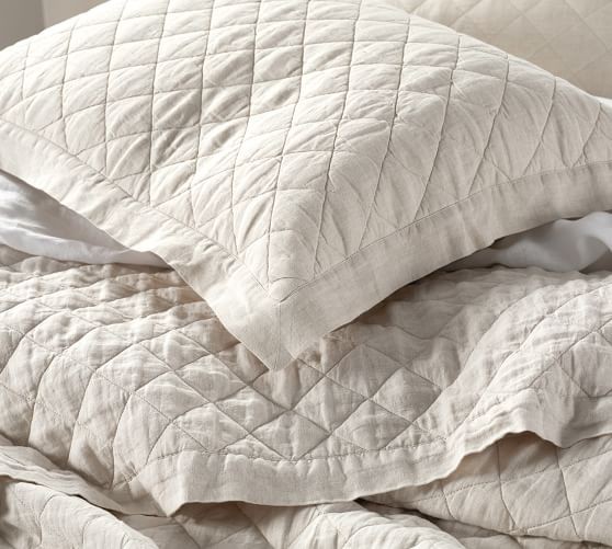 Belgian Flax Linen Diamond Quilt & Sham - Natural | Pottery Barn (US)