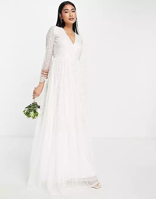 Y.A.S Bridal embellished sequin dress with full skirt in white | ASOS (Global)