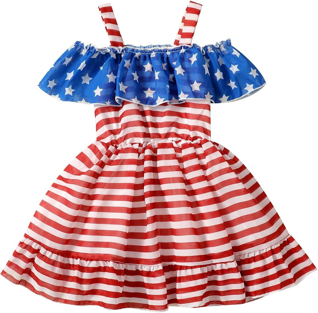 Sanpersonlin Toddler Girls Summer Dress Kids American Flag Dress 4th of July Stars Stripes Chiffo... | Amazon (US)