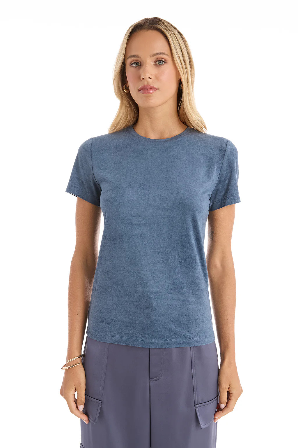 Amaya Suede T-Shirt - Blue | The Noli Shop