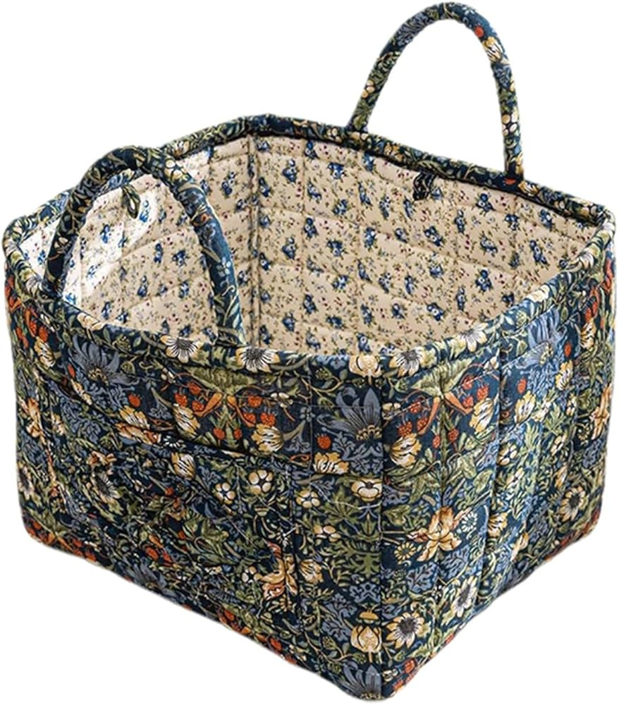 Boho Fabric Storage Basket, Floral Pattern Storage Basket, Canvas Storage Bin, Large Collapsible ... | Amazon (US)