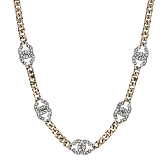Crystal Chain CC Necklace Gold Silver | FASHIONPHILE (US)