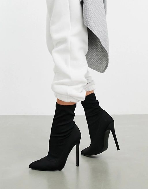 ASOS DESIGN Esmerelda high heeled sock boots in black | ASOS UK