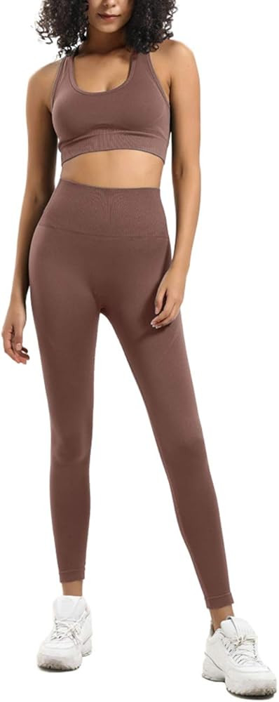 HAODIAN Women's Workout Sets 2 Piece Seamless Slim Fit Yoga Clothing Outfits Set | Amazon (US)