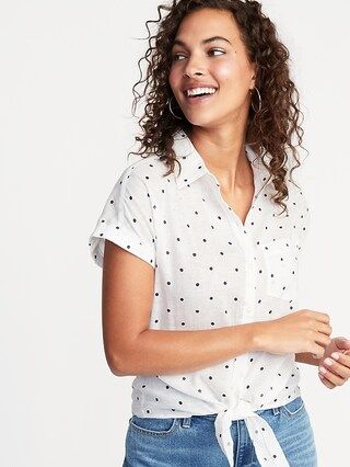 Linen-Blend Tie-Front Shirt for Women | Old Navy US