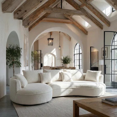 Curved Sectional Sofa, Modern Upholstered Boucle Couch with Deep Seating & Plush Cushions, 4-Seat Modular Living Room Sofa with Chaise Lounge, Comfort | Wayfair North America