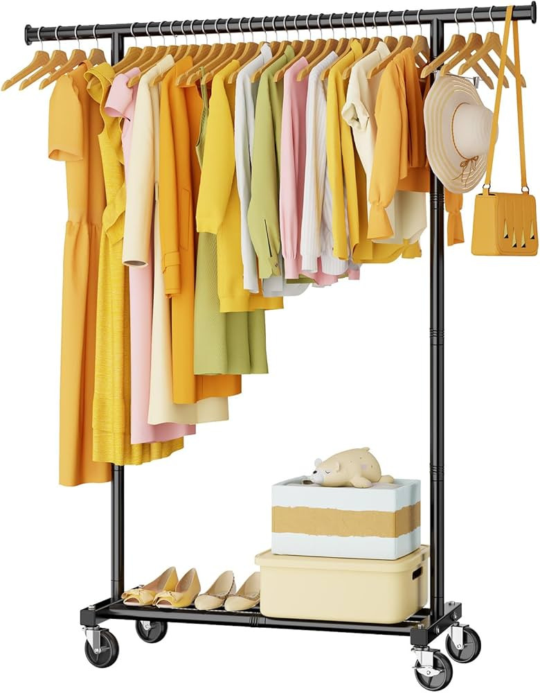 Clothes Rack for Hanging Clothes: Clothing Coat Garment Rolling Racks with Wheels Shelf Portable ... | Amazon (US)