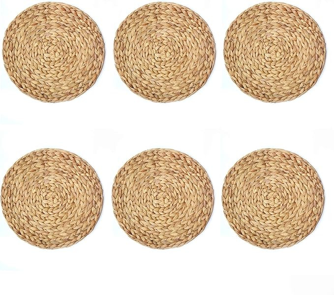 HOME·FSN Round Braided Placemats Set of 6, 100% Water Hyacinth Handmade 13.5 Inches Table Mats f... | Amazon (US)