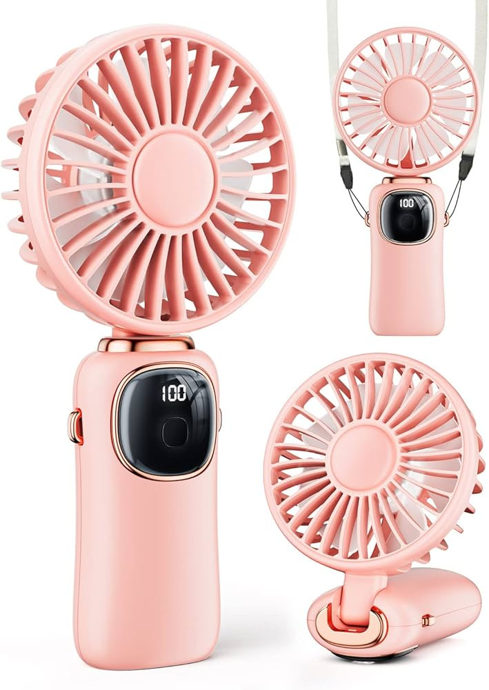 Portable Handheld Fan, 4000mAh Battery Operated Fan with LED Display, Handheld/Neck/Desk 3 in 1 P... | Amazon (US)