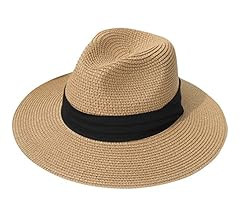 Lanzom Women Wide Brim Straw Panama Roll up Hat Fedora Beach Sun Hat UPF50+ | Amazon (US)