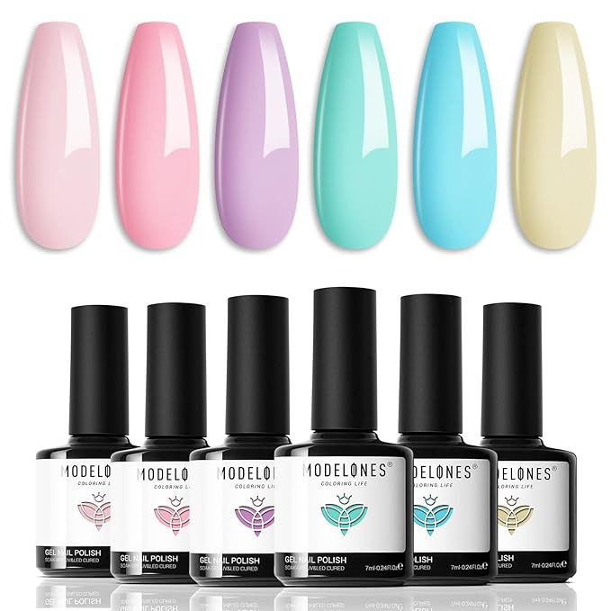 modelones Gel Nail Polish Set, 6 Colors Spring Summer Pastel Gel Polish Kit Bright Macaron Candy ... | Amazon (US)