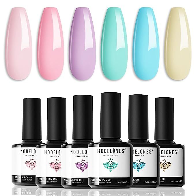 modelones Gel Nail Polish Set, 6 Colors Spring Summer Pastel Gel Polish Kit Bright Macaron Candy ... | Amazon (US)