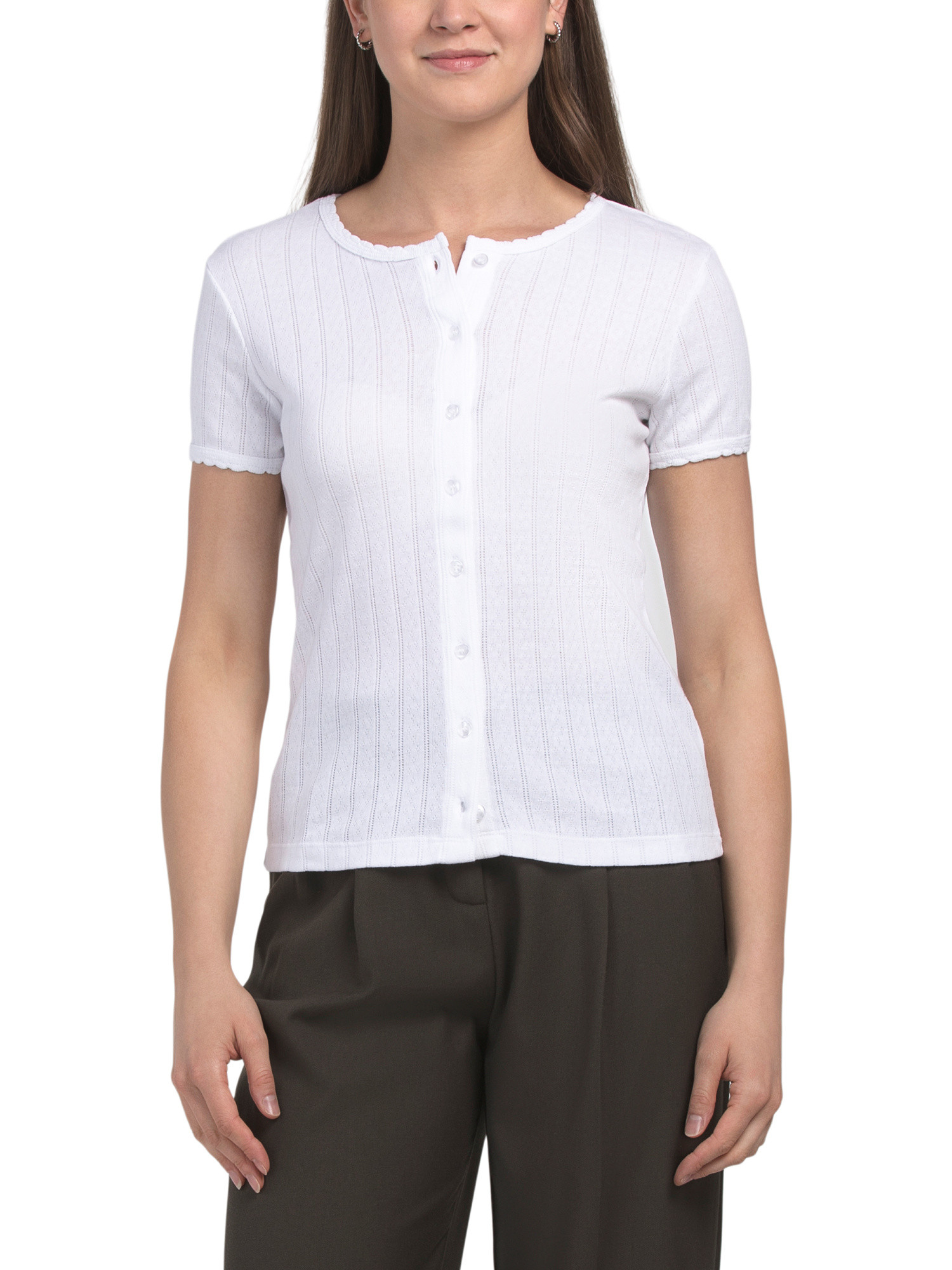 Crew Neck Short Sleeve Button Front Tee | TJ Maxx