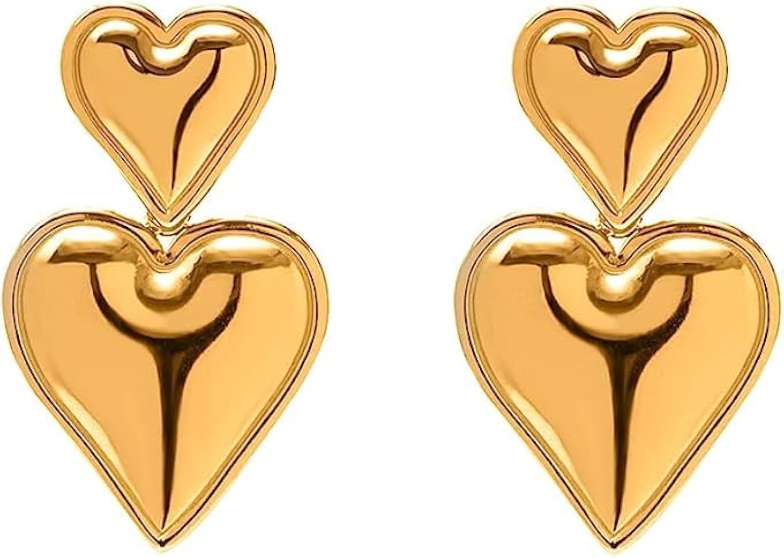 GIRIOIZ 14k Gold Plated Lightweight Double Heart Statement Dangle Earrings for Women Heart Drop E... | Amazon (US)
