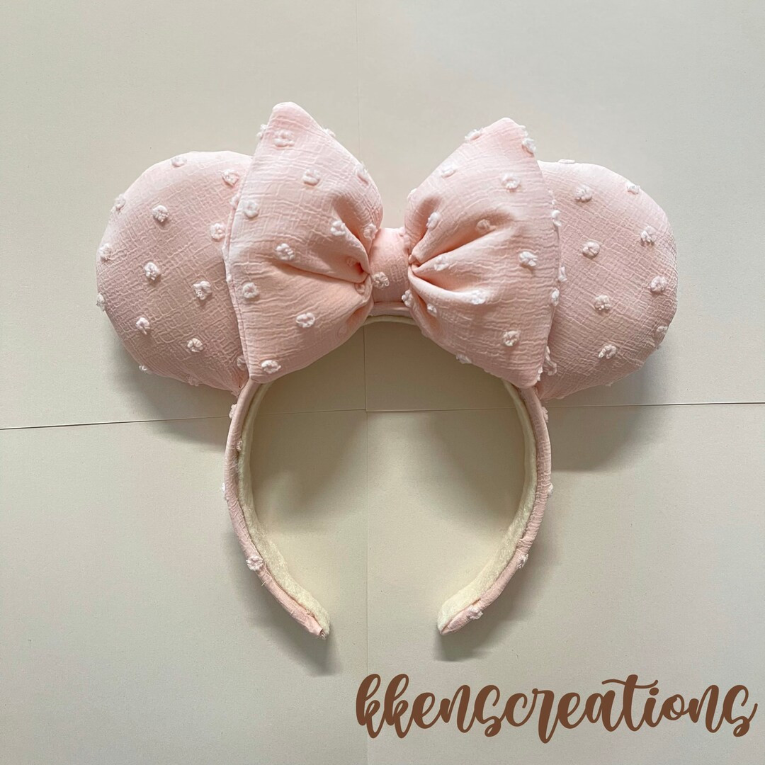 Pastel Pink Swiss Dot Minnie Ears Headband | Etsy (US)