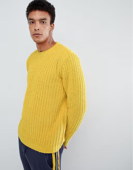 ASOS DESIGN heavyweight chenille jumper in yellow | ASOS UK