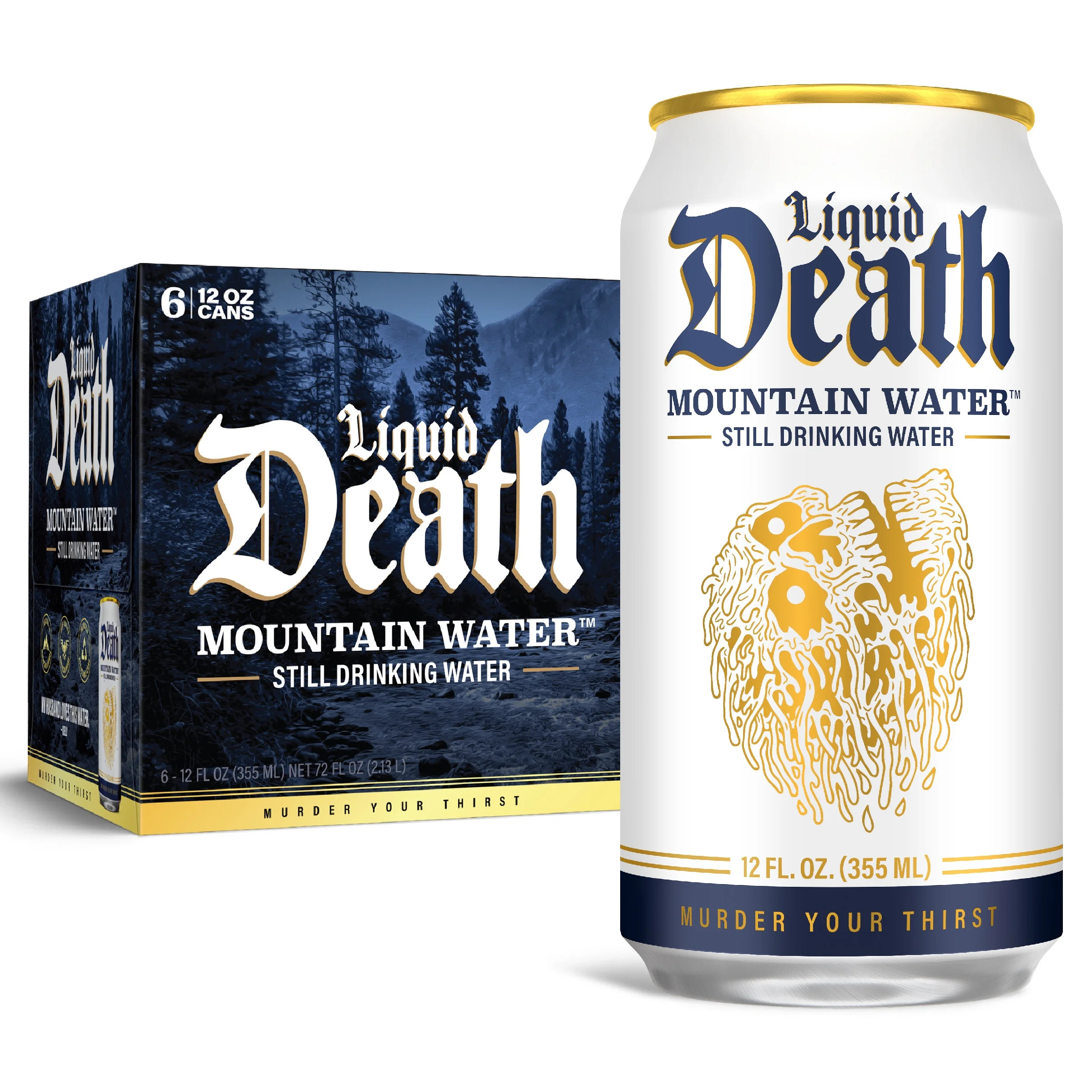 Liquid Death, Still Mountain Water, 6-Pack (12oz Cans), Real Mountain Source, Infinitely Recyclab... | Walmart (US)