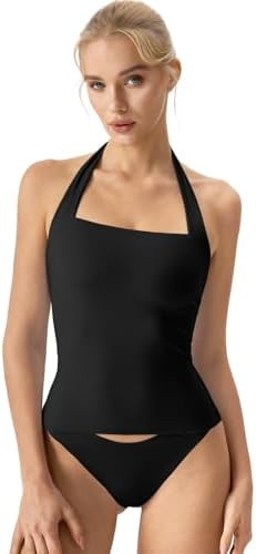 QINSEN Sleeveless Tank Shirts for Womens Double Lined Slimming Fit Basics Square Neck Halter Top | Amazon (US)